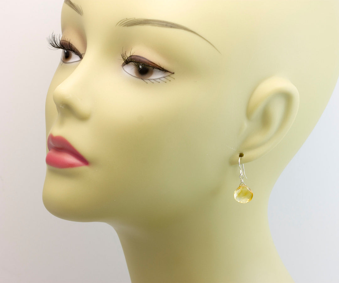 Natural Yellow Citrine Earrings faceted Heart Drop 14k solid gold or filled or Sterling Silver Spyglass Designs Simple Teardrops Lightweight