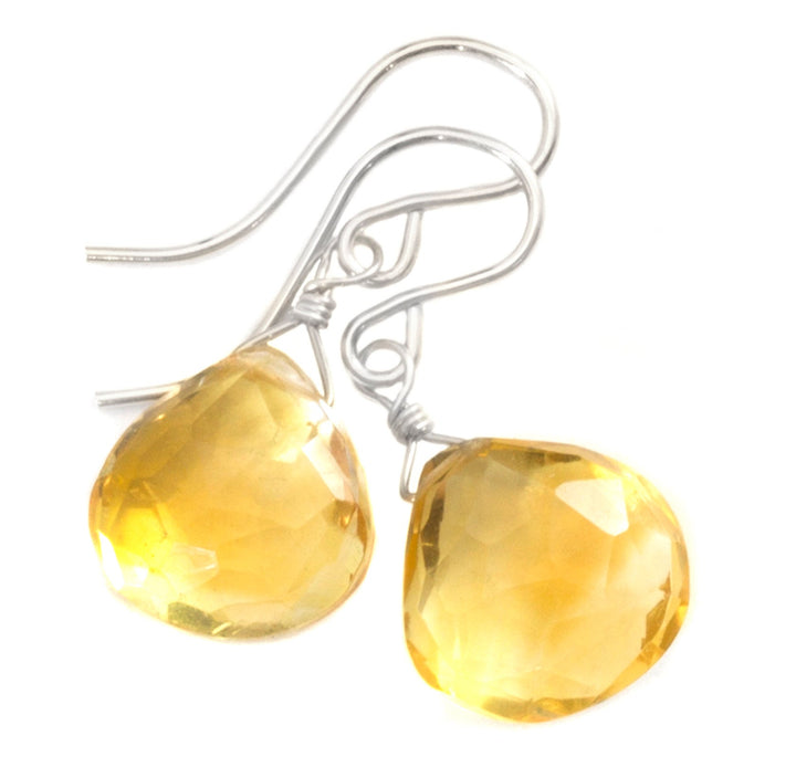 Natural Yellow Citrine Earrings faceted Heart Drop 14k solid gold or filled or Sterling Silver Spyglass Designs Simple Teardrops Lightweight