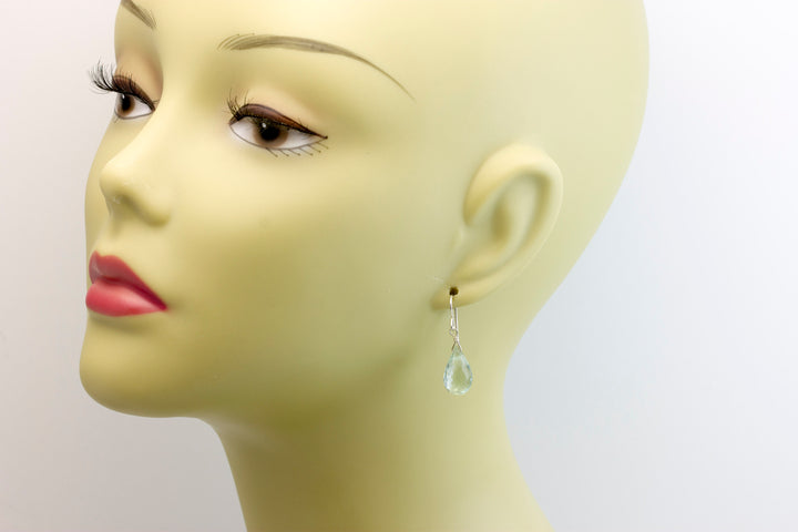 Green Amethyst Earrings Prasiolite Faceted AAA Briolette Teardrop 14k Solid Gold or Filled or Sterling Silver Simply Daily Soft Green Drops