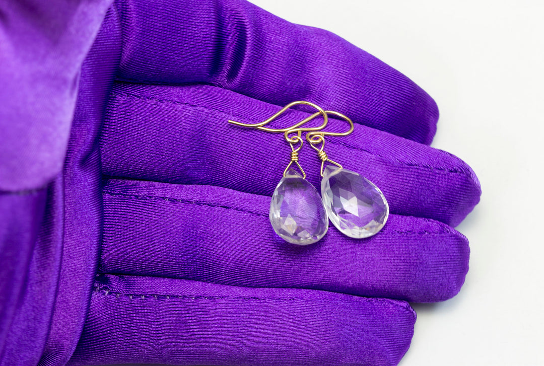 Crystal Clear Quartz Earrings Sterling Silver or 14k Solid Gold or Filled Faceted Large Pear Teardrops Classic Simple Everyday Neutral Drops