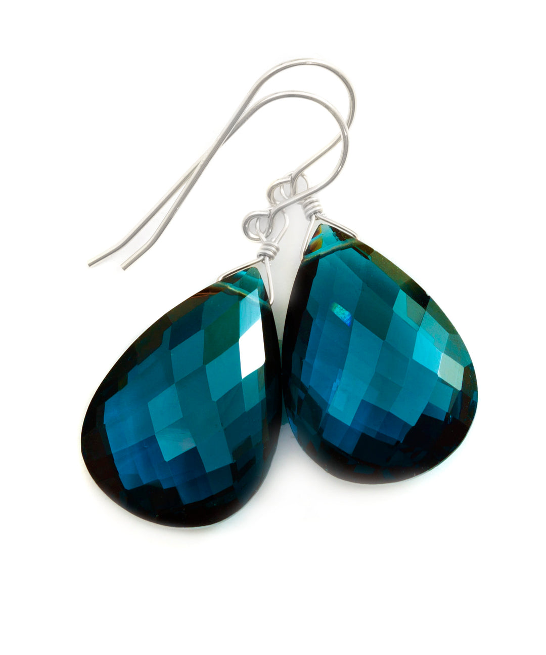 London Blue  Sim Topaz Earrings Large Faceted Briolette  Drops Sterling Silver or 14k Solid Gold or Filled Simple Classic Topaz Hot Teal