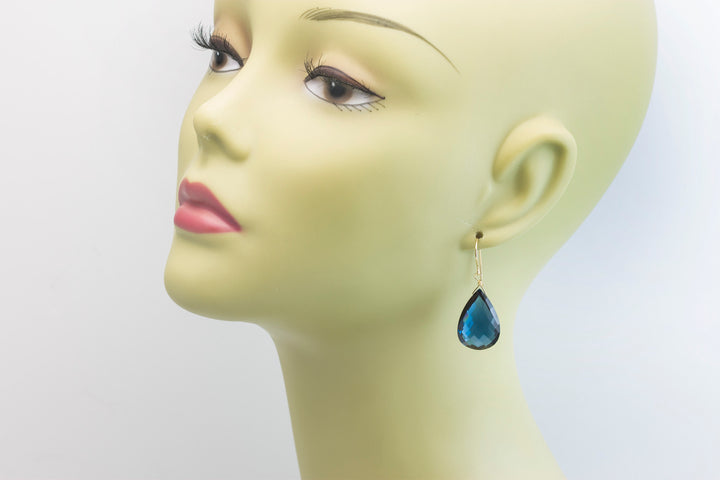 London Blue  Sim Topaz Earrings Large Faceted Briolette  Drops Sterling Silver or 14k Solid Gold or Filled Simple Classic Topaz Hot Teal