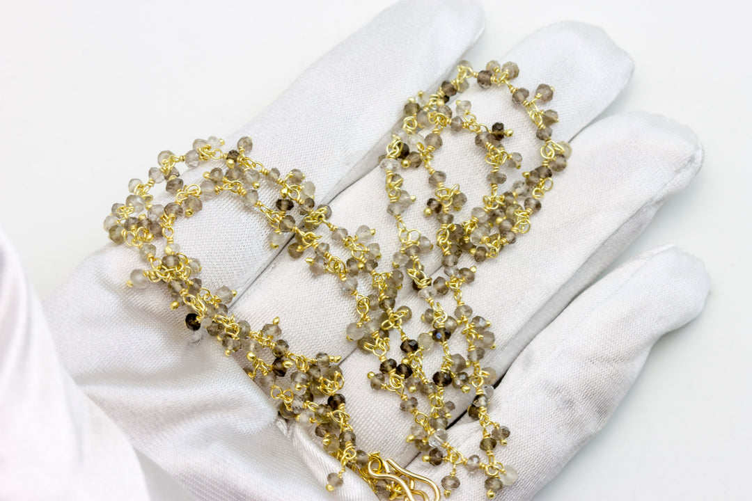 Smoky Quartz Necklace Chain Smokey Beaded 14k Gold Fill 18 19 Inches Smokey Faceted Quartz Cluster Style Spyglass Designs Sparkly