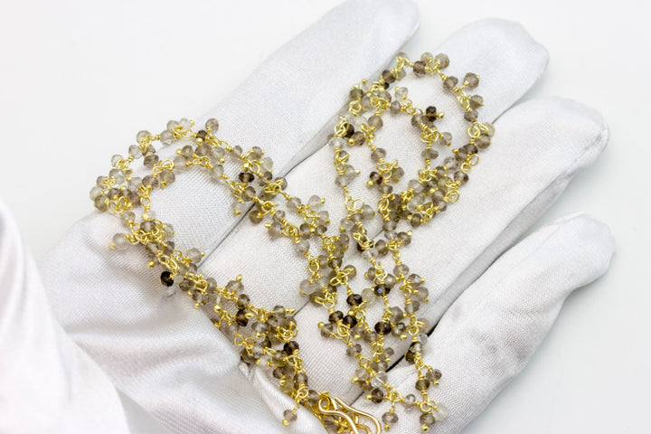 Smoky Quartz Necklace Chain Smokey Beaded 14k Gold Fill 18 19 Inches Smokey Faceted Quartz Cluster Style Spyglass Designs Sparkly