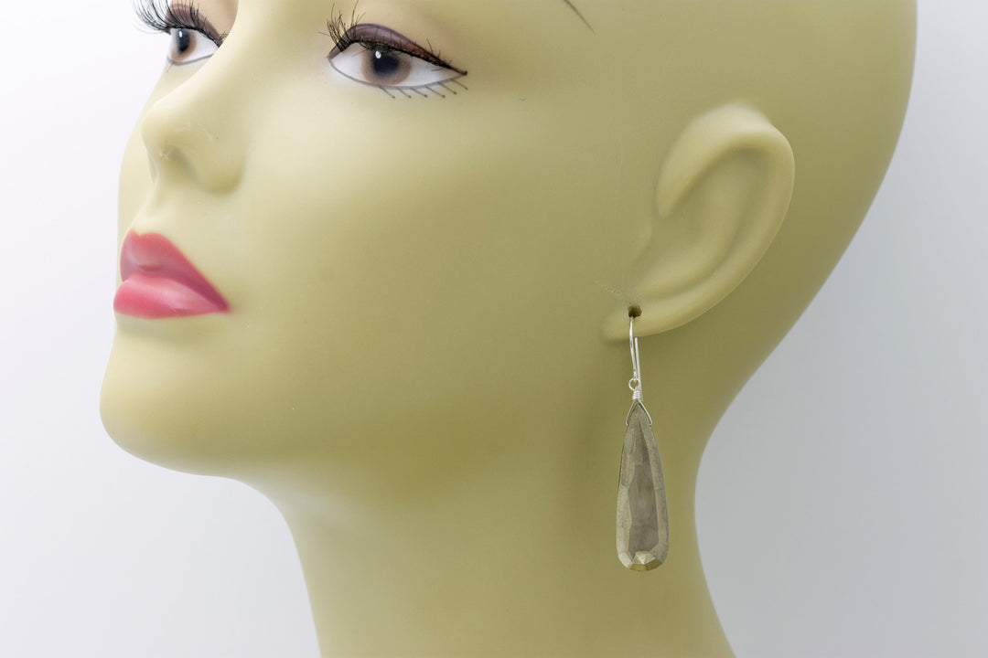 Natural Pyrite Earrings 14k solid gold or filled or Sterling Silver 2 Inches Natural large long faceted Teardrops Simple Earthy Neutral