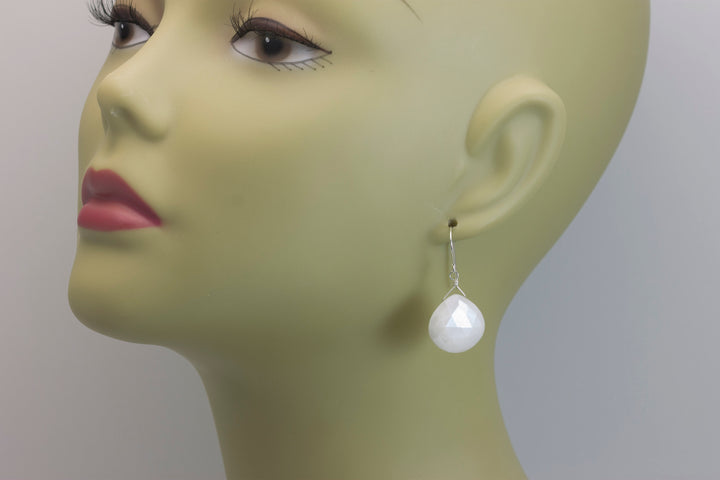 White Sapphire Earrings Teardrop 14k Solid Gold or Filled  or Sterling Silver Heart Shaped Faceted Natural 1.4 Inch Large Drops