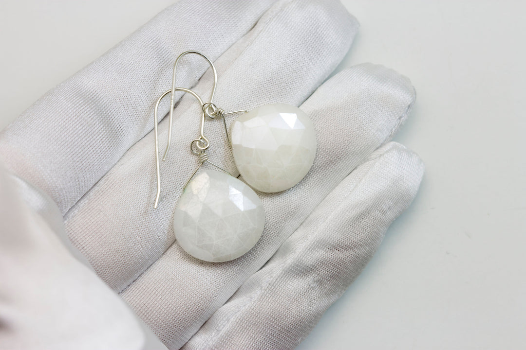 White Sapphire Earrings Teardrop 14k Solid Gold or Filled  or Sterling Silver Heart Shaped Faceted Natural 1.4 Inch Large Drops