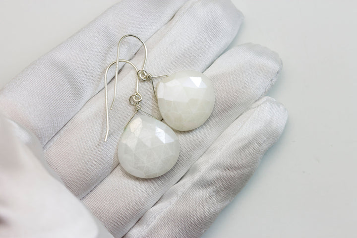 White Sapphire Earrings Teardrop 14k Solid Gold or Filled  or Sterling Silver Heart Shaped Faceted Natural 1.4 Inch Large Drops