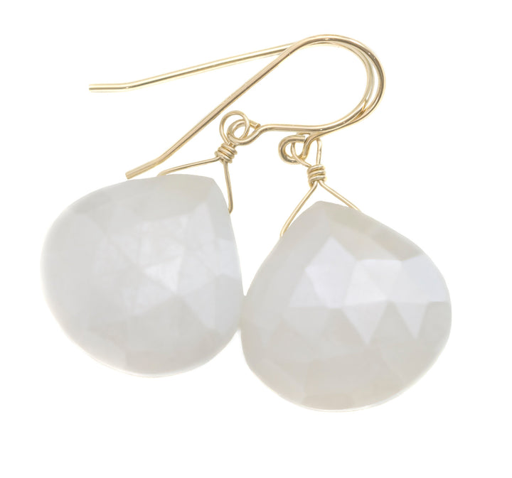 White Sapphire Earrings Teardrop 14k Solid Gold or Filled  or Sterling Silver Heart Shaped Faceted Natural 1.4 Inch Large Drops