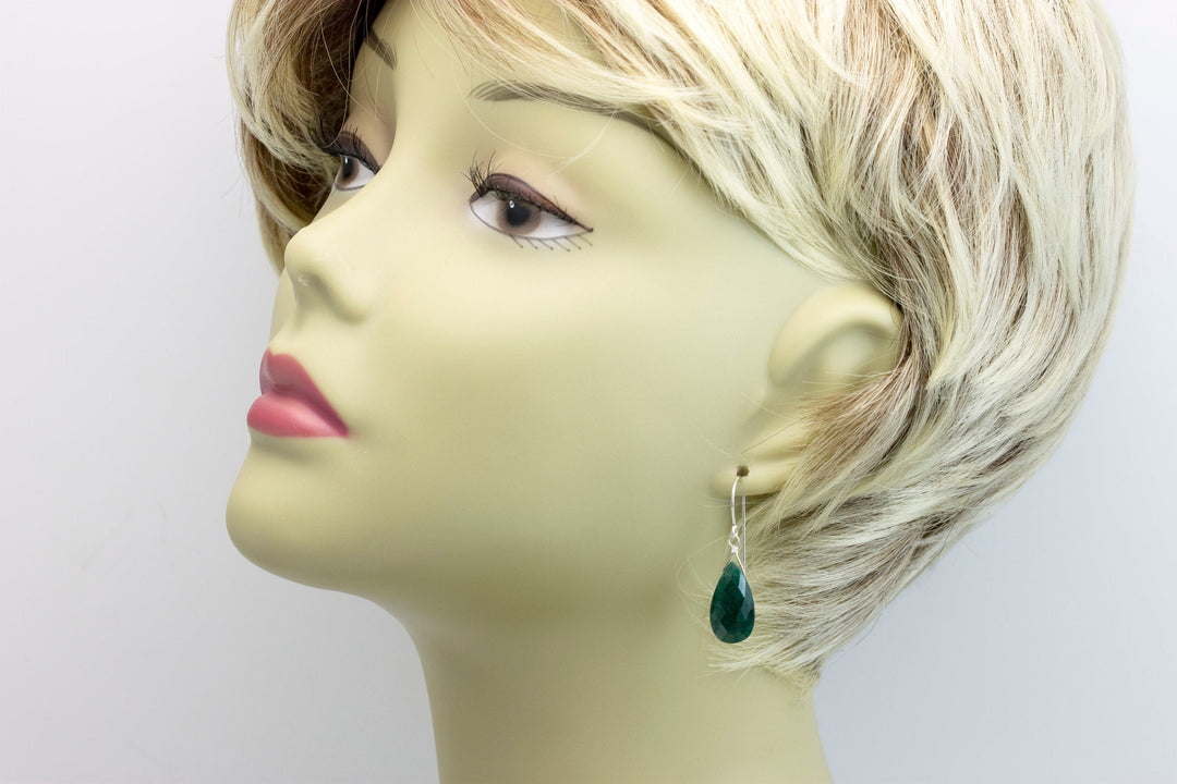 Natural Emerald Earrings Faceted Pear Shaped Teardrops 14k solid Gold or Filled or Sterling Silver Deep Rich Green Drops