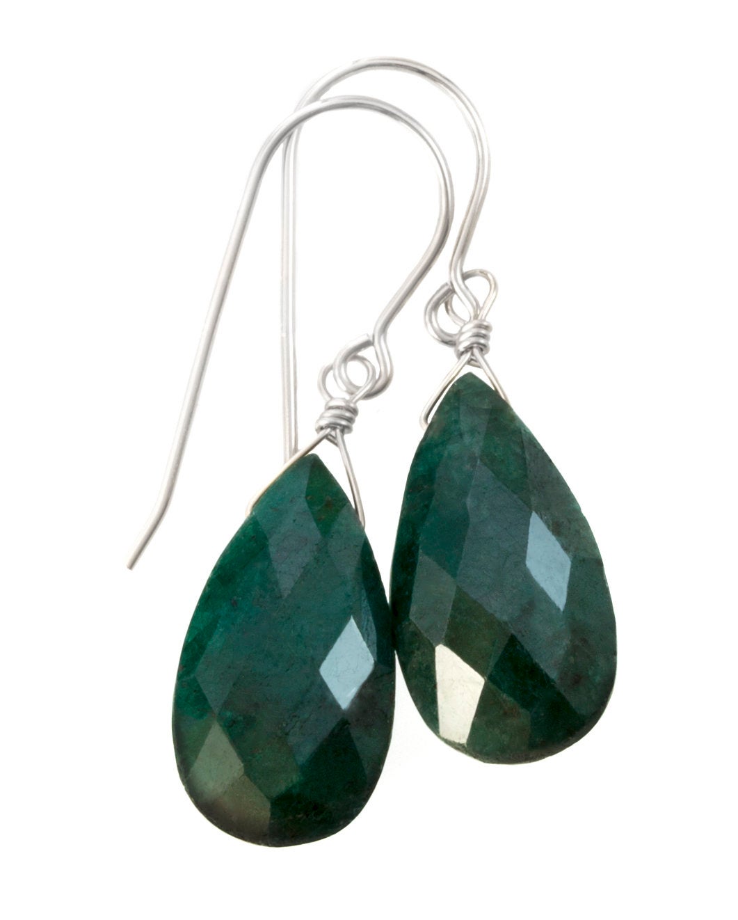 Natural Emerald Earrings Faceted Pear Shaped Teardrops 14k solid Gold or Filled or Sterling Silver Deep Rich Green Drops