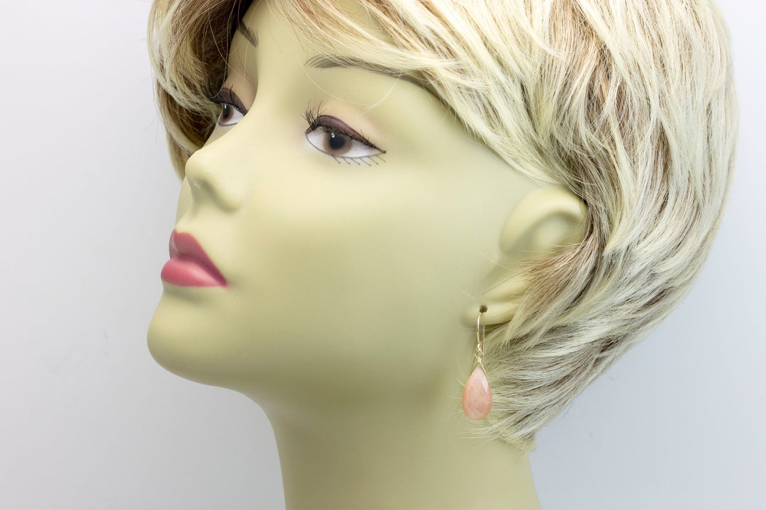Peach Moonstone Earrings Sterling Silver or 14k solid Gold or Filled Faceted Pear Teardrops  Everyday Peachy Pink Shimmery Natural Drops