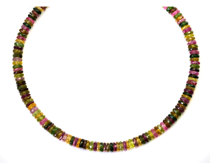 Multi ColorTourmaline Necklace Natural Earthy Rondelle Solid Strand Pink Green Sterling Silver 14k Gold Filled Micro Facet 20 Inches Simple