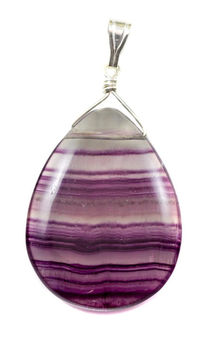 Fluorite Pendant Purple Striped Large Necklace Natural Genuine  Contemporary Design Teardrop Sterling Silver or 14k Gold Filled
