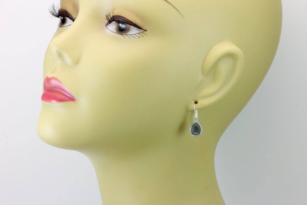 Labradorite Earrings Natural Fancy Bezel Small Tiny Lightweight 14k solid gold or filled  or Sterling Silver Simple Drops 1 Inch Blue Flash