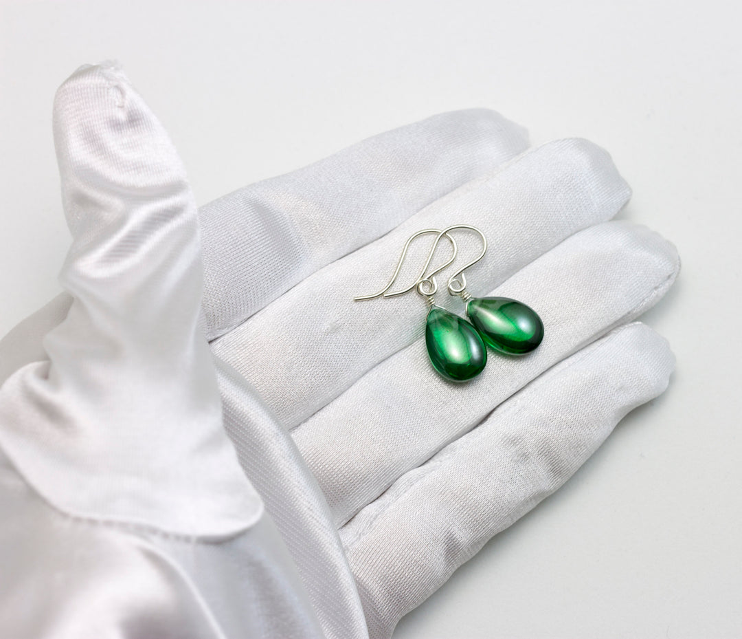 Emerald Green Cubic Zirconia Earrings Smooth Teardrop AAA CZ  Sterling Silver or 14k Solid Gold or Filled Rich Color Simple Dainty Drops