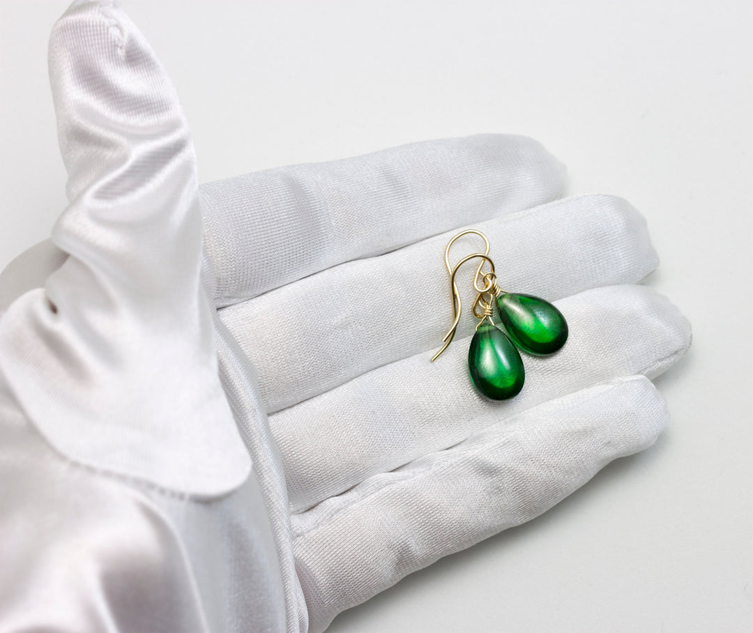 Emerald Green Cubic Zirconia Earrings Smooth Teardrop AAA CZ  Sterling Silver or 14k Solid Gold or Filled Rich Color Simple Dainty Drops