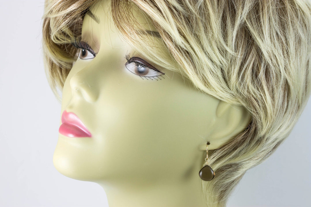 Smoky Quartz Earrings 14k Solid Gold or Filled or Sterling Silver Smooth Heart  Sterling Silver Smokey Teardrops Classic Simple Natural