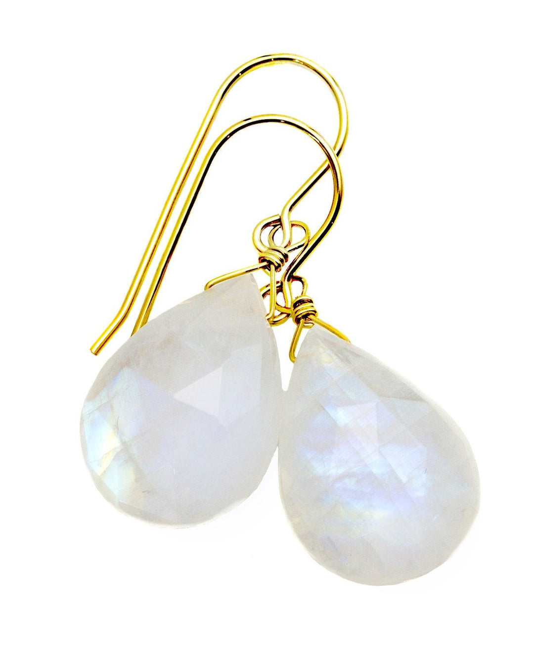 Rainbow Blue Moonstone Earrings 14k Solid Gold or Filled or Sterling Silver Faceted Large Briolette Teardrops Simple Dangles