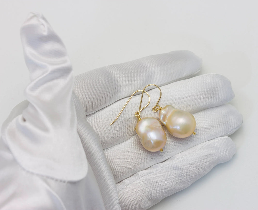 Baroque Pearl Earrings Sterling Silver or 14k Solid Gold or Filled French Earwire Champagne Pink Simple Pearls Genuine Freshwater Drops - Spyglass Designs
