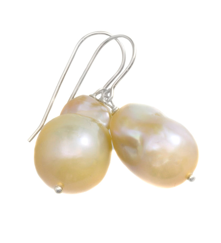 Baroque Pearl Earrings Sterling Silver or 14k Solid Gold or Filled French Earwire Champagne Pink Simple Pearls Genuine Freshwater Drops