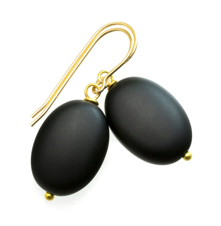 Black Onyx Earrings Sterling Silver or 14k Solid Gold or Filled Smooth Polished Matt Oval Teardrop Dangle Simple Classic Neutral Drops