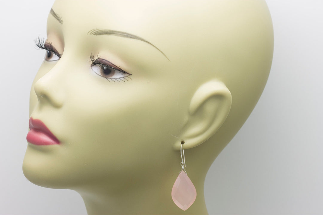 Pink Chalcedony Earrings Sterling Silver or 14k Solid Yellow Gold or Filled Faceted Pointed Teardrops X Large Pear Briolettes  2 Inch Drops