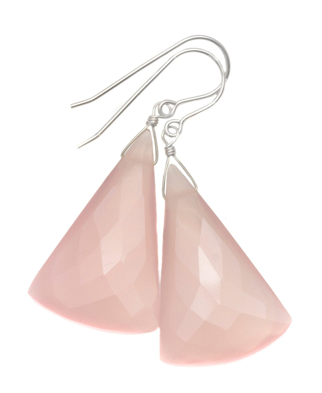 Pink Chalcedony Earrings Sterling Silver or 14k Solid Yellow Gold or Filled Faceted Pointed Triangle X Large Contemporary  2 Inch Drops