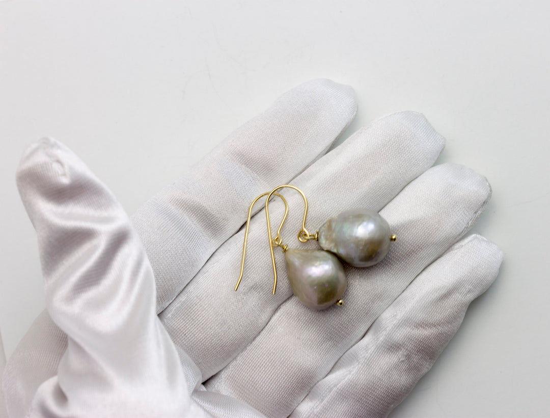 Baroque Pearl Earrings Sterling Silver or 14k Solid Yellow Gold or Filled Grey and Pink Simple Dainty Pearls Freshwater Unique Drops