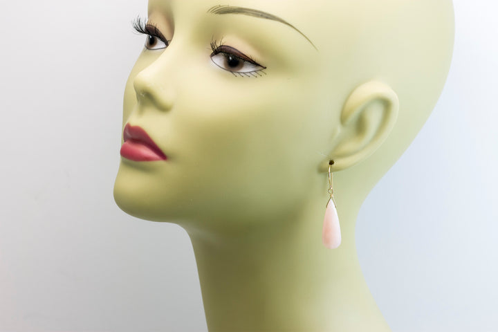 Pink Peruvian Opal Earrings Faceted Long Pear Teardrops 14k Solid Yellow Gold or Filled or Sterling Silver Simple Soft Pink Opals Earthy