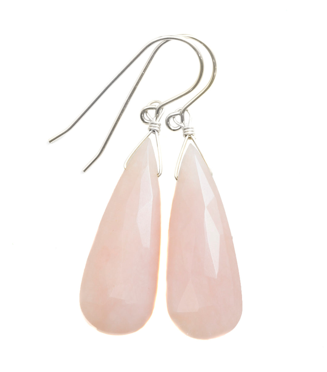 Pink Peruvian Opal Earrings Faceted Long Pear Teardrops 14k Solid Yellow Gold or Filled or Sterling Silver Simple Soft Pink Opals Earthy