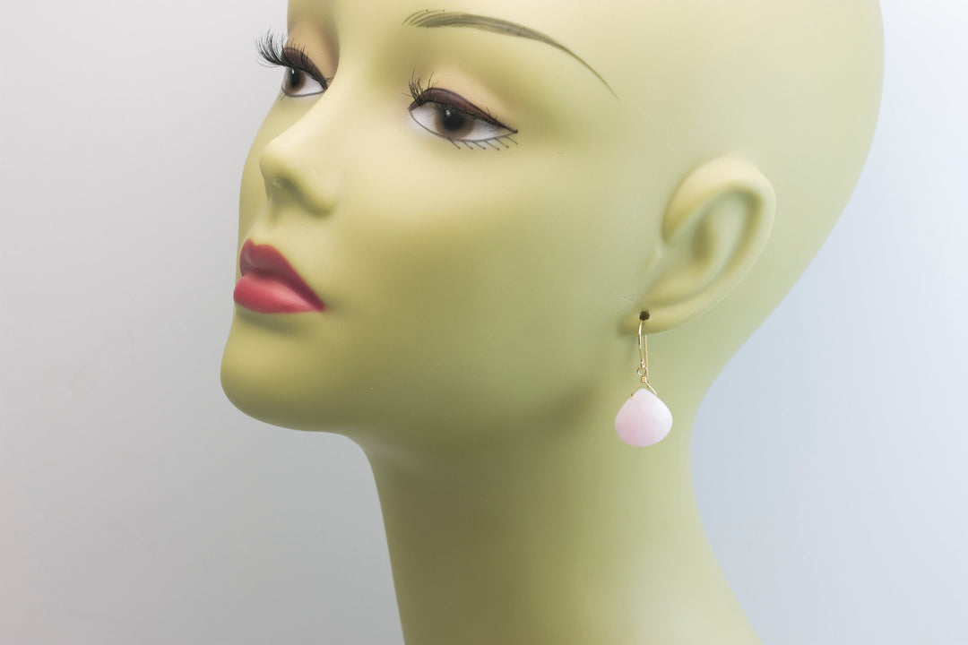 Pink Peruvian Opal Earrings Large Faceted Heart Teardrops 14k Solid Gold or Filled or Sterling Silver Simple Soft Pink Opals Earthy