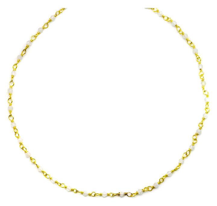Moonstone Necklace Beaded Chain 14k Gold Filled 18 19 Inches White Small Teeny Tiny Gemstones Dainty Unique Spyglass Designs