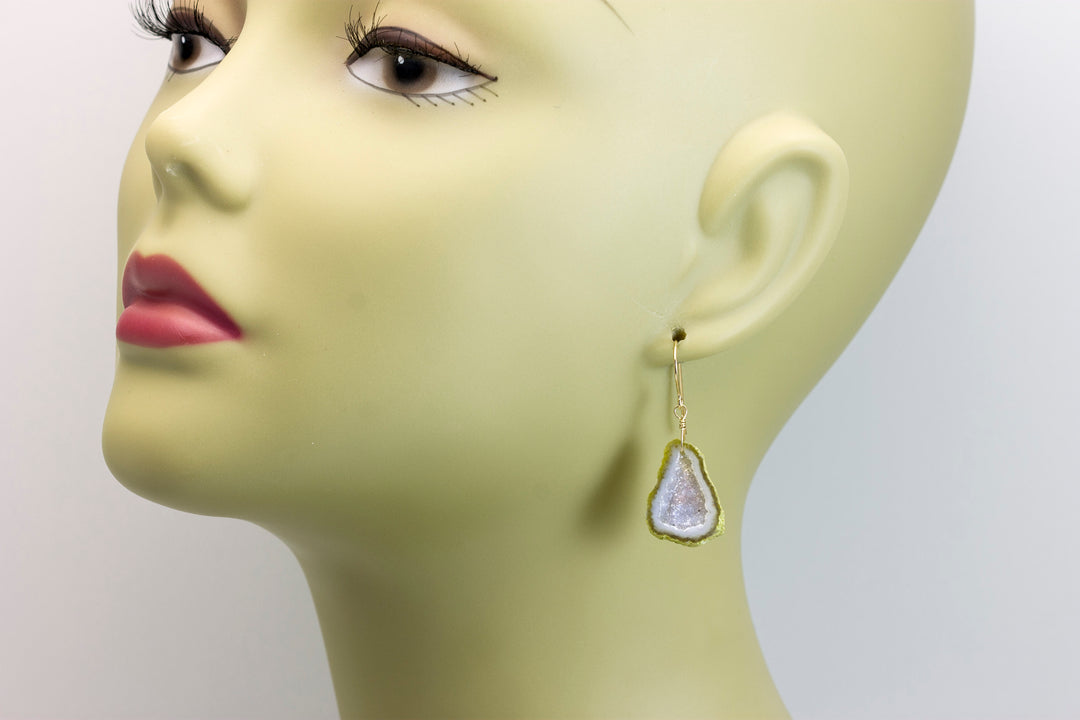 Baby Geode Earrings Tabasco White  Druzy Oval 14k Gold Filled Polished Drusy Paired AAA Natural Fine Small Drusy Geodes Earthy Drops