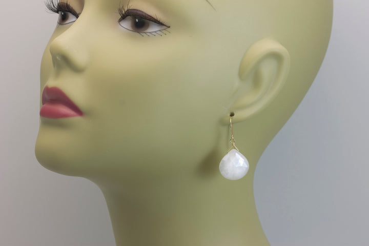 White Sapphire Earrings Teardrop 14k Solid Gold or Filled  or Sterling Silver Heart Shaped Faceted Natural 1.4 Inch Large Drops