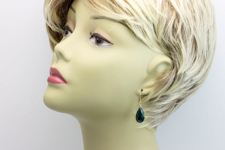 Natural Emerald Earrings Faceted Pear Shaped Teardrops 14k solid Gold or Filled or Sterling Silver Deep Rich Green Drops
