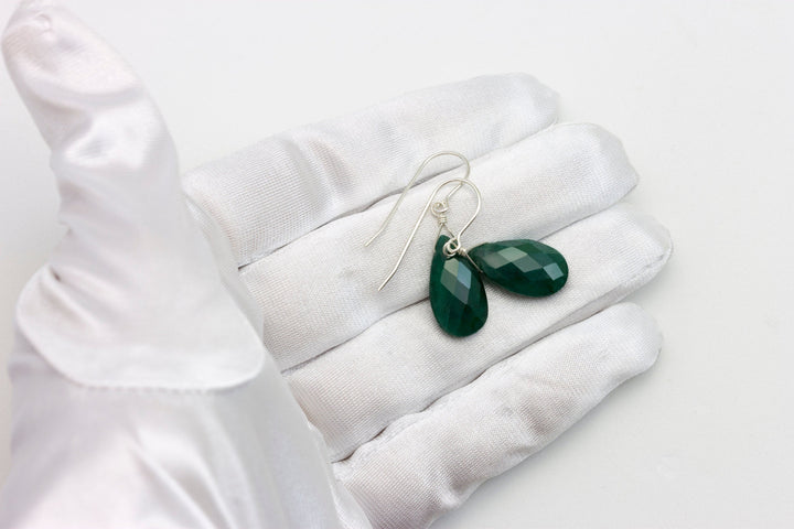 Natural Emerald Earrings Faceted Pear Shaped Teardrops 14k solid Gold or Filled or Sterling Silver Deep Rich Green Drops