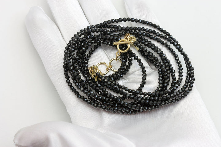 Black Spinel Necklace 14k Gold Filled  3mm 18 Inch 4 Strands Faceted AAA Solid Beaded Natural Faceted Classic Simple Super Sparkly