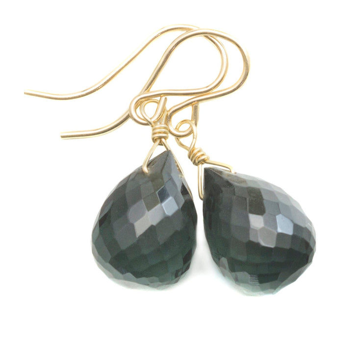 Smokey London Blue Gray Earrings Faceted Rounded Briolette teardrop Sim Smoky topaz  terling Silver or 14k Solid Gold or Filled Simple Drops