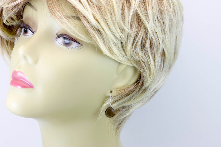Smoky Quartz Earrings 14k Solid Gold or Filled or Sterling Silver Smooth Heart  Sterling Silver Smokey Teardrops Classic Simple Natural