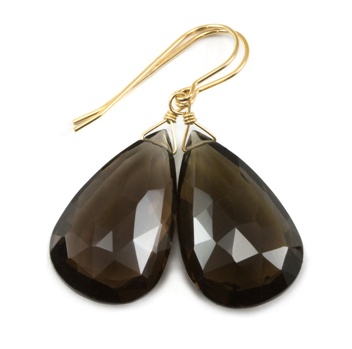 Smoky Quartz Earrings Faceted Large Teardrop Briolette Smokey Sterling Silver or 14k Gold Filled or 14k solid gold simple everyday drops