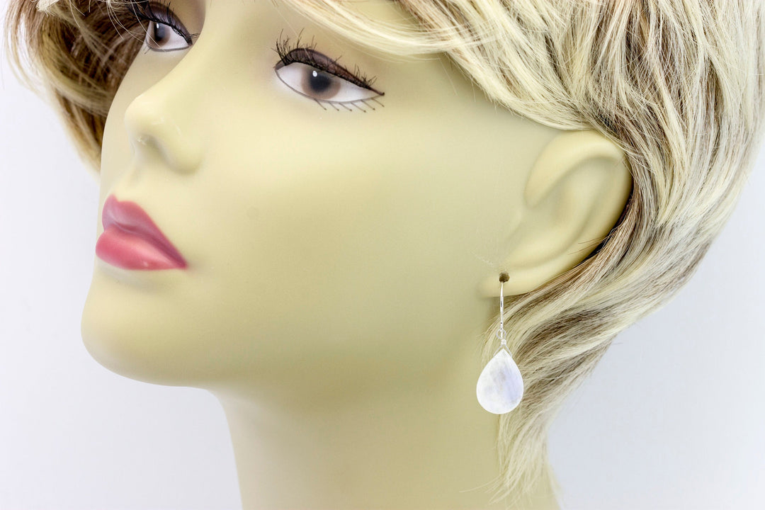 Rainbow Blue Moonstone Earrings 14k Solid Gold or Filled or Sterling Silver Faceted Large Briolette Teardrops Simple Dangles
