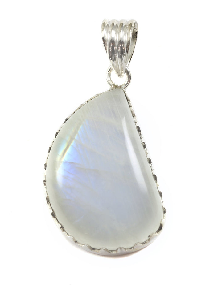 Moonstone Necklace Pendant Sterling Silver Square Shape AAA Unique Natural Blue Flash Rainbow Moonstone Bezel Setting