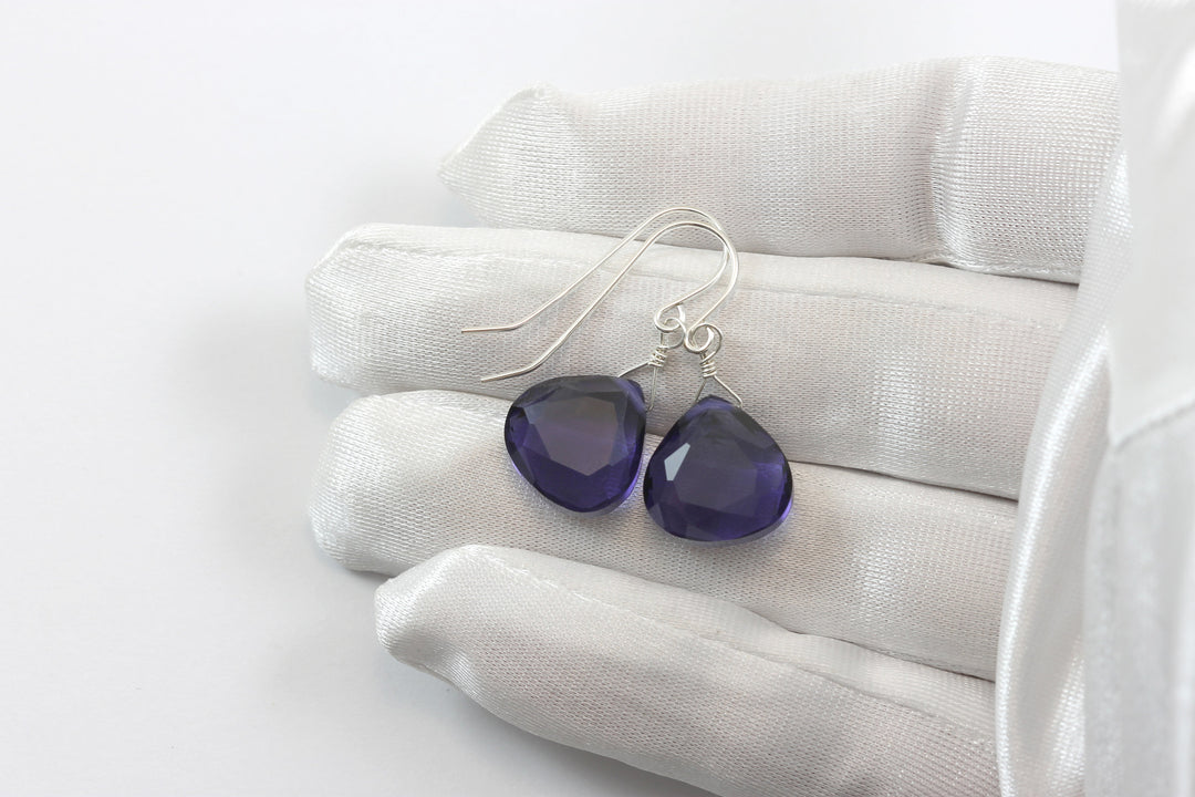 Lavender Simulated Tanzanite Earrings Faceted drop Soft Purple Color Sterling Silver or 14k Solid Gold or Filled Everyday Classic Simple