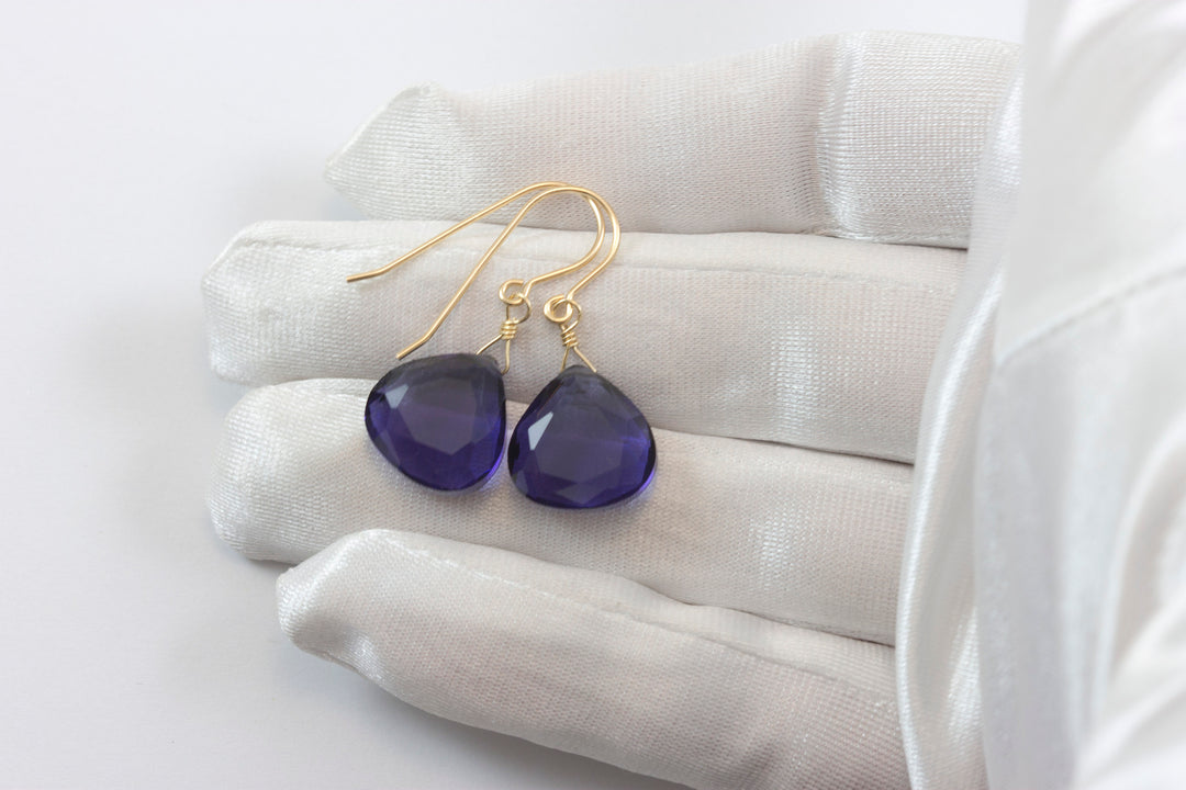 Lavender Simulated Tanzanite Earrings Faceted drop Soft Purple Color Sterling Silver or 14k Solid Gold or Filled Everyday Classic Simple