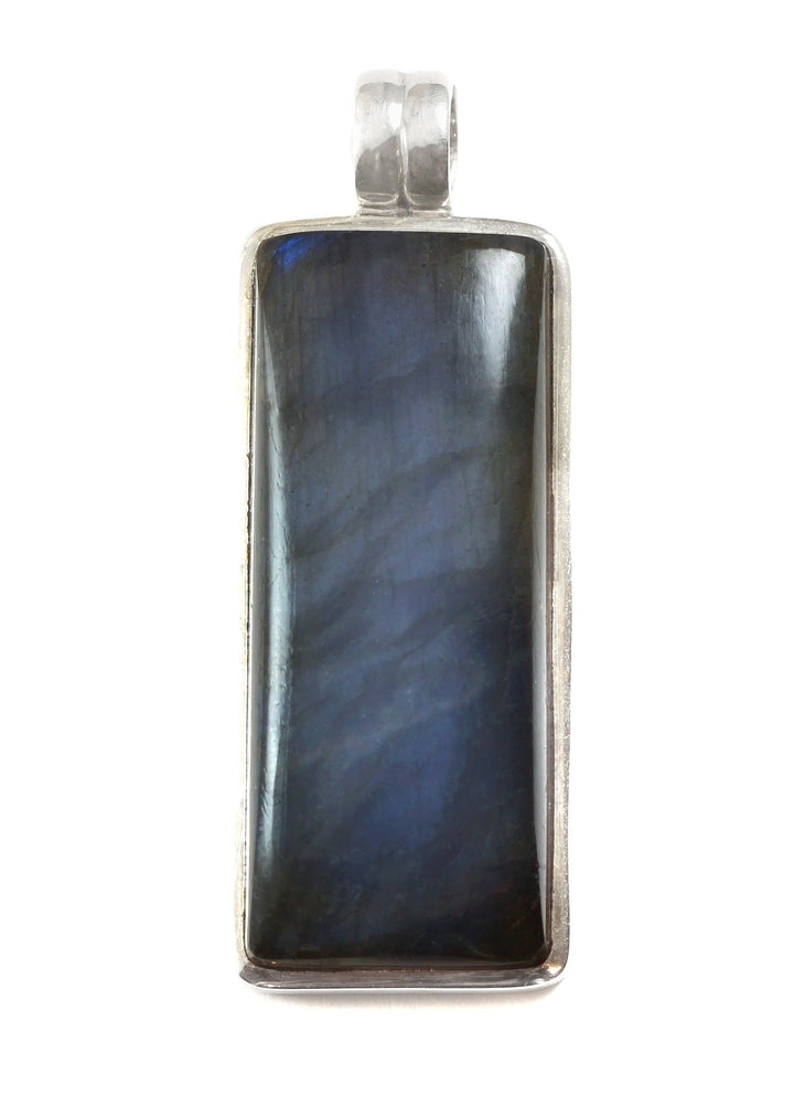 Labradorite Necklace Pendant  Sterling Silver Rectangle Cabachon Large Shape AAA Spyglass Designs Natural Blue Flash Simple Design 2 Inch