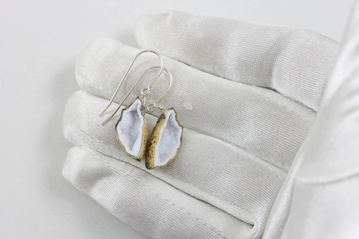 Baby Geode Earrings Tabasco Soft White Druzy Oval Sterling Silver Polished Drusy Paired AAA Natural Fine Small Drusy Geodes Earthy Drops