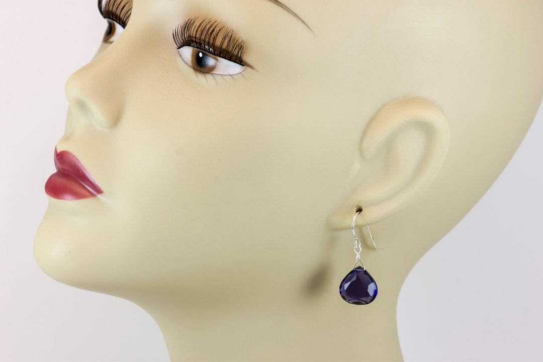 Lavender Simulated Tanzanite Earrings Faceted drop Soft Purple Color Sterling Silver or 14k Solid Gold or Filled Everyday Classic Simple