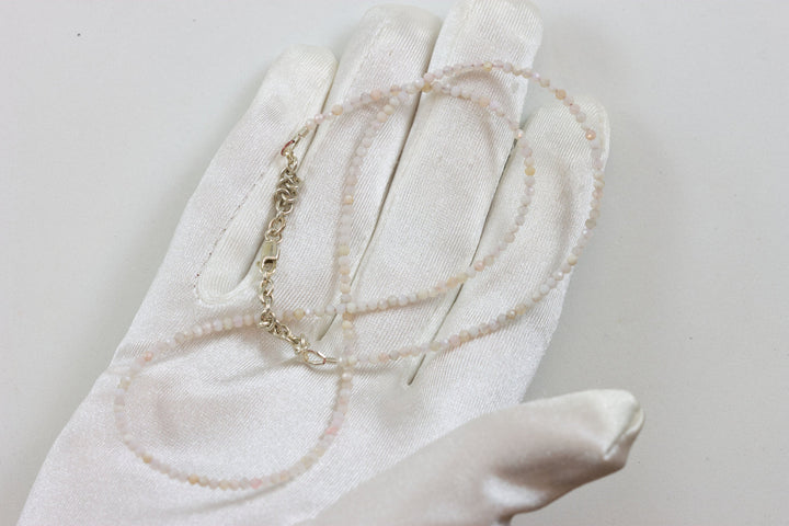 Pink Opal Necklace Sterling Silver or 14k Gold Filled  18 19 Inch Faceted Solid Strand Natural Faceted Simple Small Tiny 2mm Pale Soft Pink