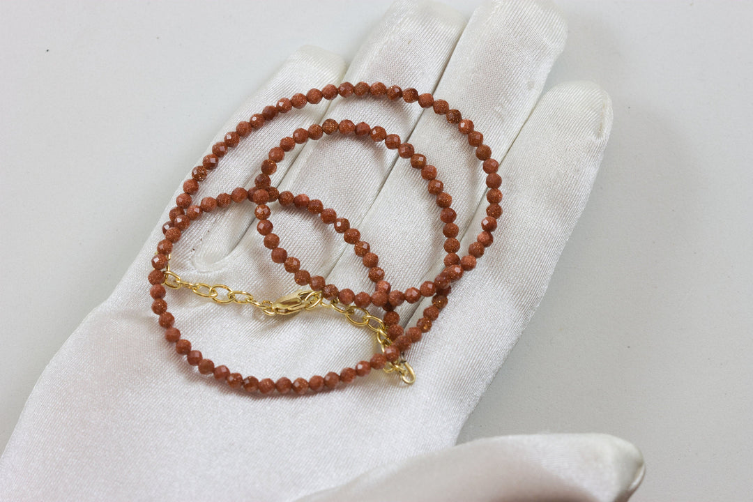 Goldstone Necklace 14k Gold filled or Sterling Silver 18 19 Inch Chain Faceted Golden Sparkly 3mm Solid Strand Dainty Dark Blue Spyglass